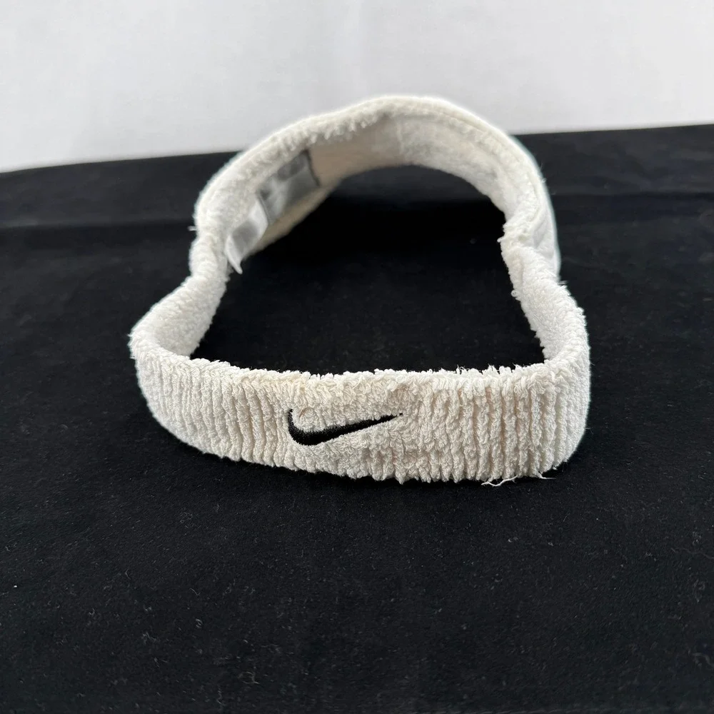Y2K Nike Mesh Terry Cloth Visor Mens OS White Swoosh Logo Athletic Golf Tennis